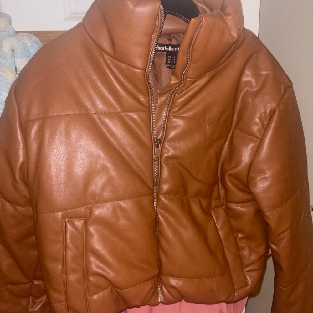 Charlotte Russe Cognac Brown Faux Leather Puffer Jacket